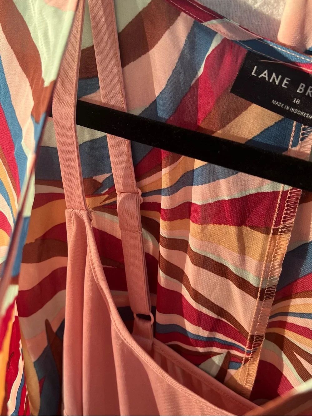 Lane Bryant Multicolor Leaf-Print Midi Dress - Pink, Burgundy, Blue, Tan - Picture 3 of 3